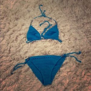 Turquoise knit bikini